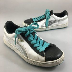 Puma Basket Mens 7 White Black Leather Gym Shoes